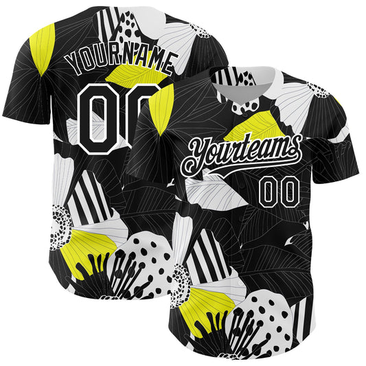 Custom Black White 3D Pattern Design Flower Authentic Baseball Jersey - Sky-Custom