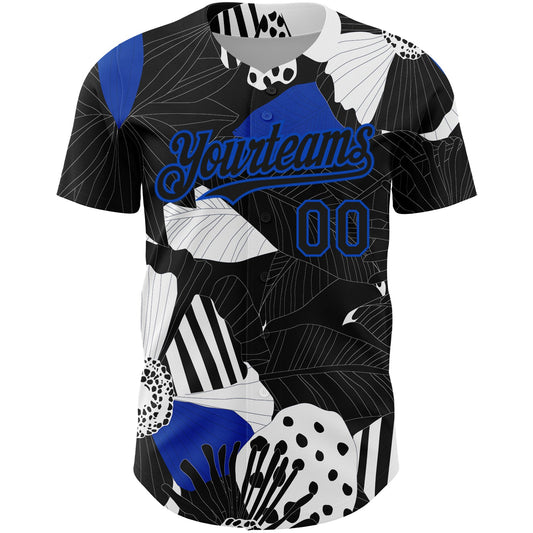 Custom Black Thunder Blue-White 3D Pattern Design Flower Authentic Baseball Jersey - Sky-Custom