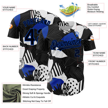 Custom Black Thunder Blue-White 3D Pattern Design Flower Authentic Baseball Jersey - Sky-Custom