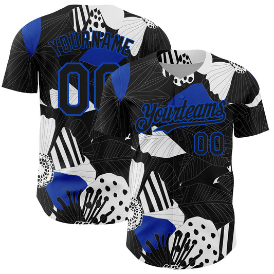 Custom Black Thunder Blue-White 3D Pattern Design Flower Authentic Baseball Jersey - Sky-Custom