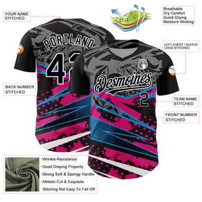 Custom Black Pink-White 3D Pattern Design Splatter Art Authentic Baseball Jersey - Sky-Custom