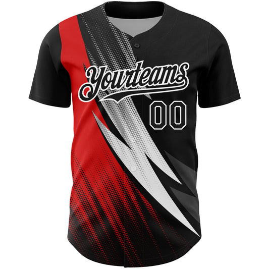 Custom Black Red-White 3D Pattern Design Geometric Shape Authentic Baseball Jersey - Sky-Custom