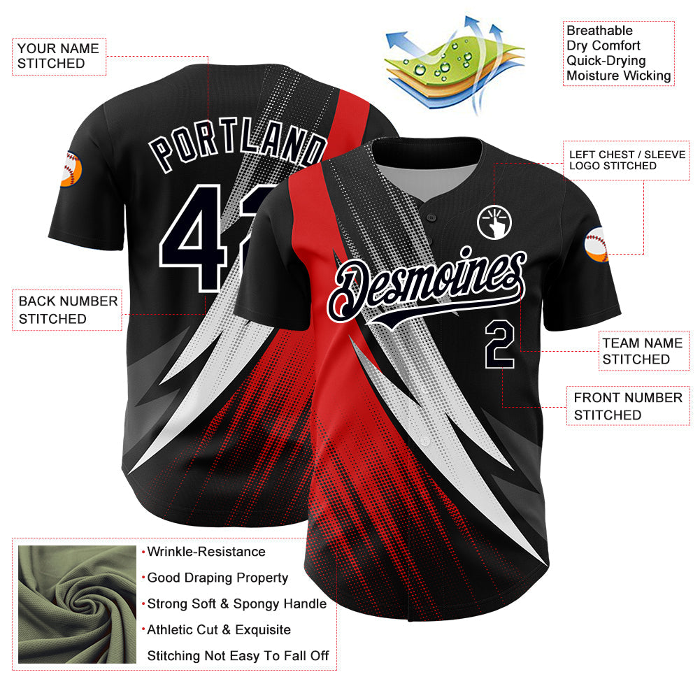 Custom Black Red-White 3D Pattern Design Geometric Shape Authentic Baseball Jersey - Sky-Custom