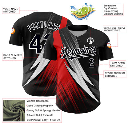 Custom Black Red-White 3D Pattern Design Geometric Shape Authentic Baseball Jersey - Sky-Custom