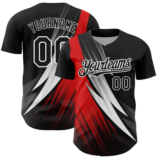 Custom Black Red-White 3D Pattern Design Geometric Shape Authentic Baseball Jersey - Sky-Custom