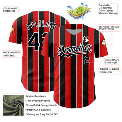 Custom Red Black-White 3D Pattern Design Stripe Authentic Baseball Jersey - Sky-Custom