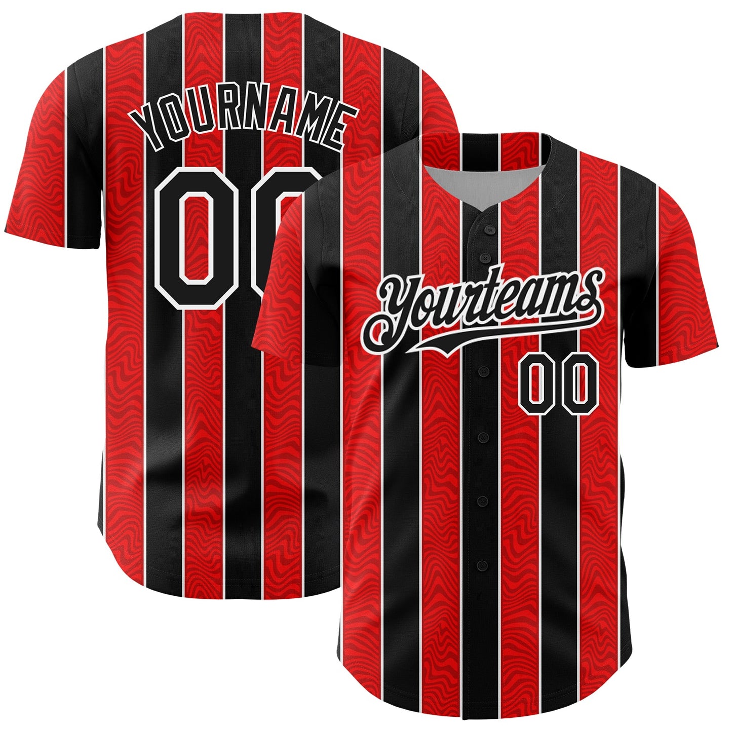 Custom Red Black-White 3D Pattern Design Stripe Authentic Baseball Jersey - Sky-Custom
