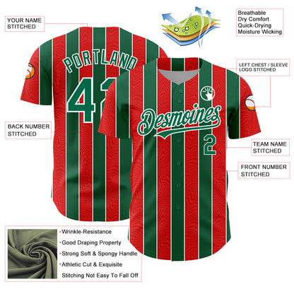 Custom Red Kelly Green-White 3D Pattern Design Stripe Authentic Baseball Jersey - Sky-Custom