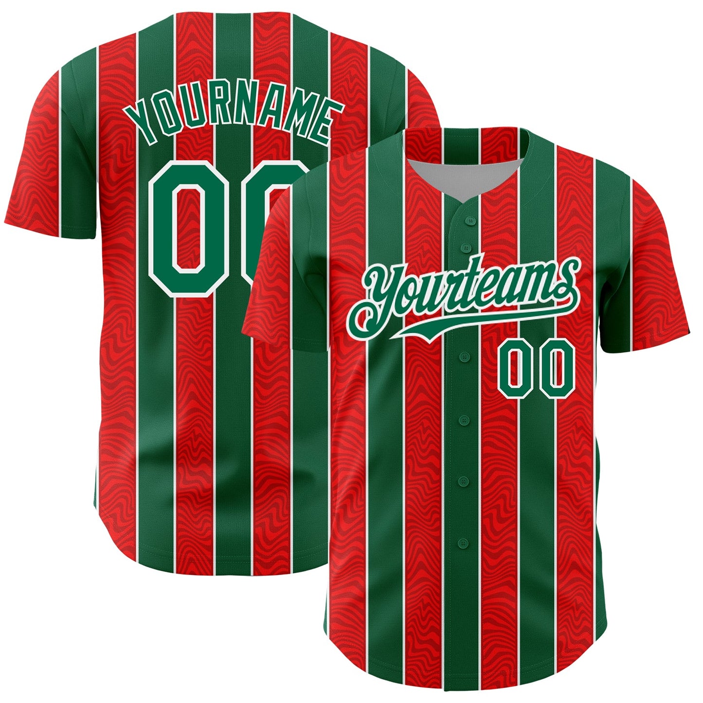 Custom Red Kelly Green-White 3D Pattern Design Stripe Authentic Baseball Jersey - Sky-Custom