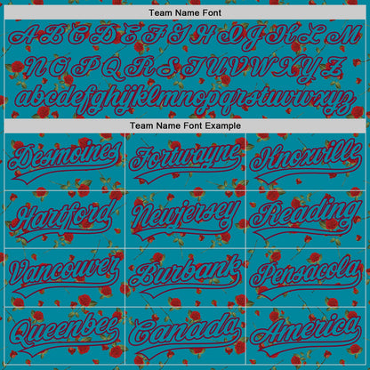 Custom Teal Maroon 3D Pattern Design Gothic Style Rose Authentic Baseball Jersey - Sky-Custom