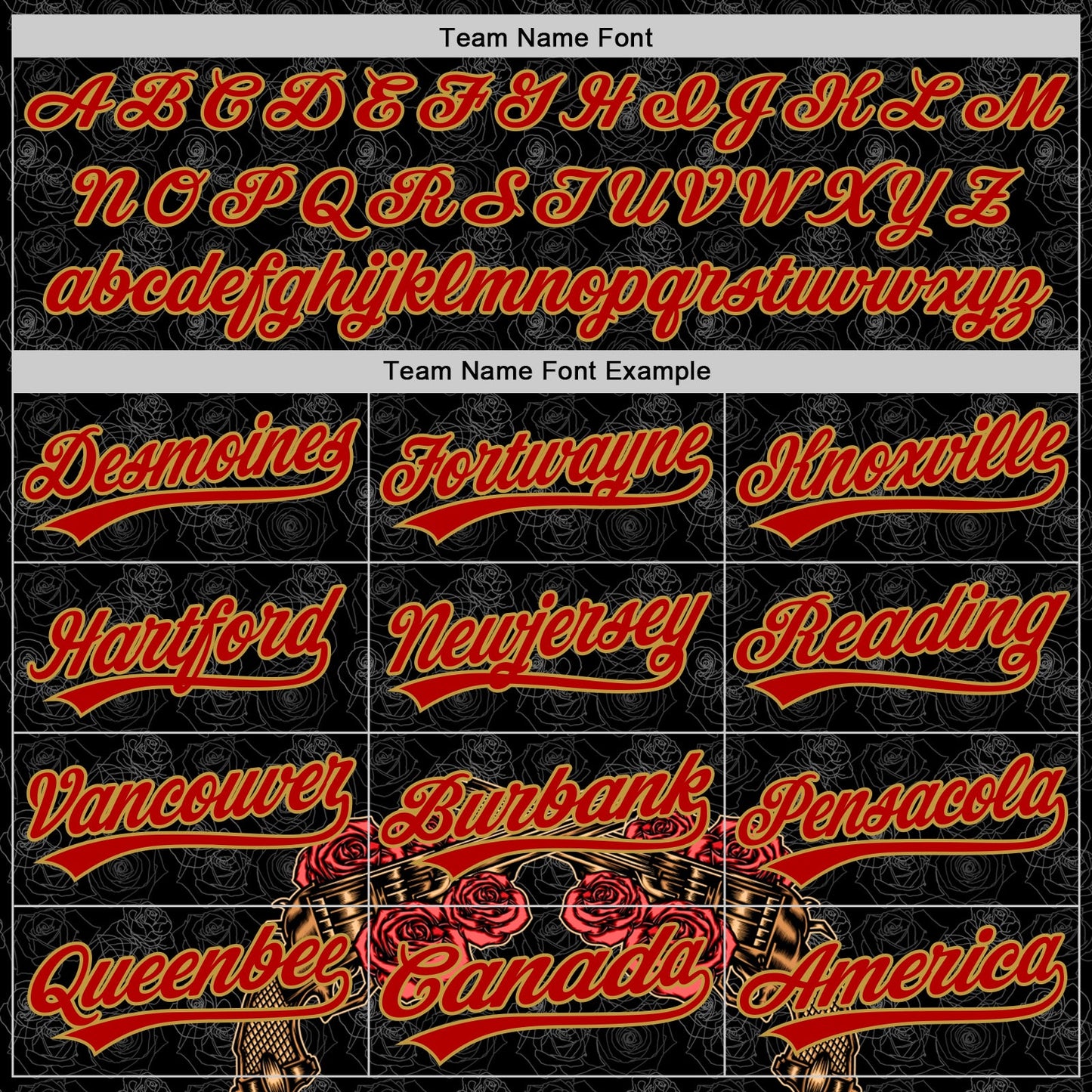 Custom Black Old Gold-Red 3D Pattern Design Gothic Style Gun With Rose Authentic Baseball Jersey - Sky-Custom