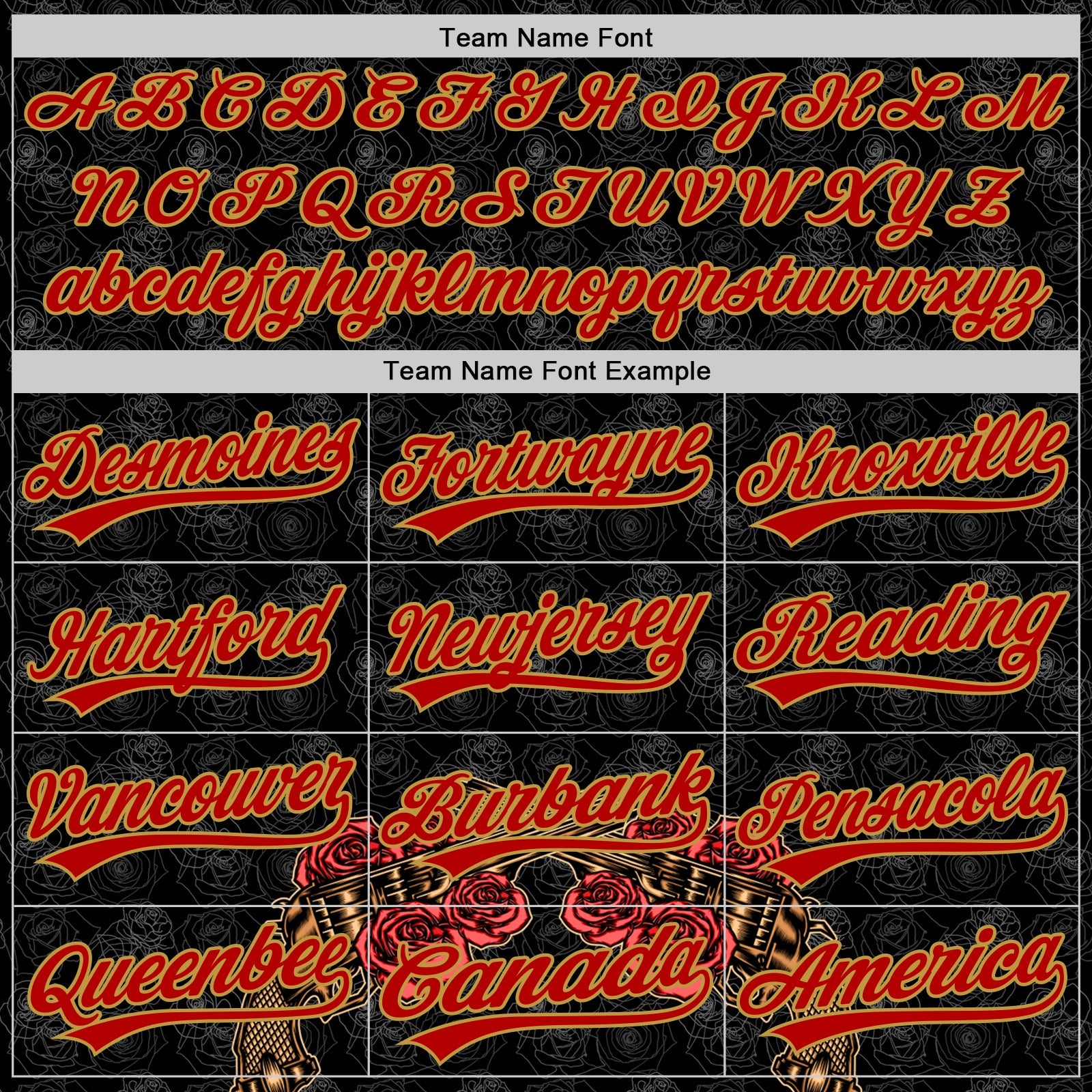 Custom Black Old Gold-Red 3D Pattern Design Gothic Style Gun With Rose Authentic Baseball Jersey - Sky-Custom