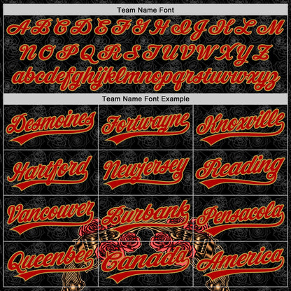 Custom Black Old Gold-Red 3D Pattern Design Gothic Style Gun With Rose Authentic Baseball Jersey - Sky-Custom