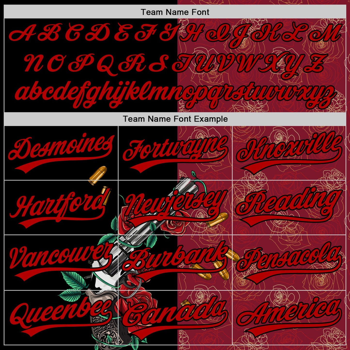 Custom Crimson Black-Red 3D Pattern Design Gothic Style Gun With Rose Authentic Baseball Jersey - Sky-Custom