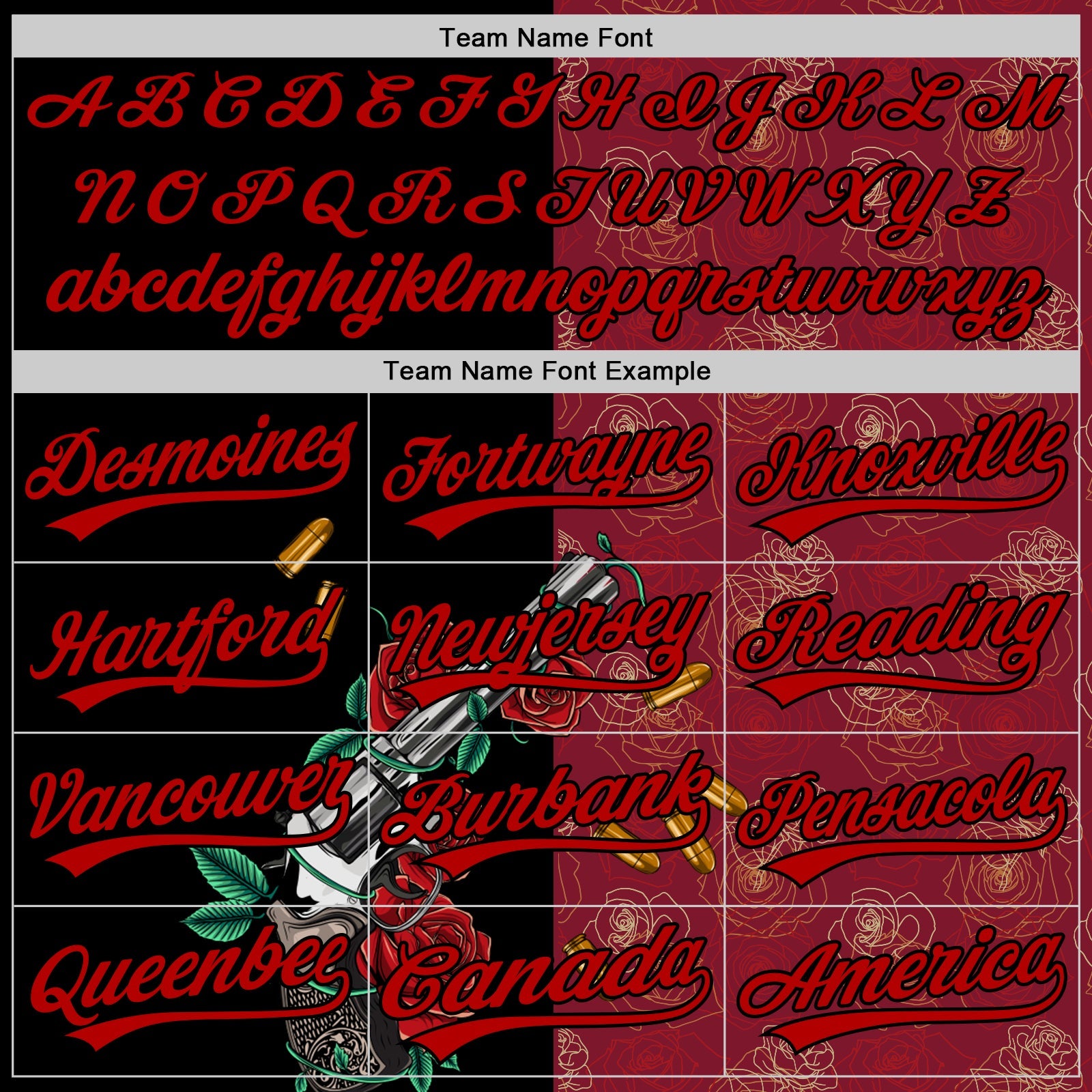 Custom Crimson Black-Red 3D Pattern Design Gothic Style Gun With Rose Authentic Baseball Jersey - Sky-Custom