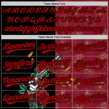 Custom Crimson Black-Red 3D Pattern Design Gothic Style Gun With Rose Authentic Baseball Jersey - Sky-Custom