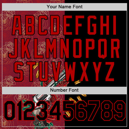 Custom Crimson Black-Red 3D Pattern Design Gothic Style Gun With Rose Authentic Baseball Jersey - Sky-Custom