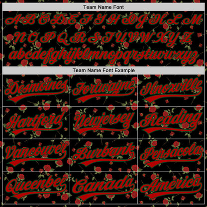 Custom Black Red-Green 3D Pattern Design Gothic Style Rose Authentic Baseball Jersey - Sky-Custom
