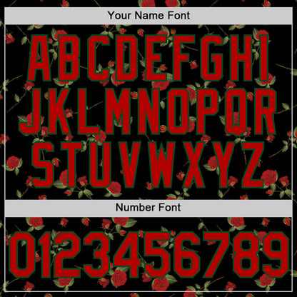 Custom Black Red-Green 3D Pattern Design Gothic Style Rose Authentic Baseball Jersey - Sky-Custom