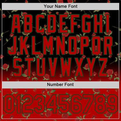 Custom Black Red-Green 3D Pattern Design Gothic Style Rose Authentic Baseball Jersey - Sky-Custom