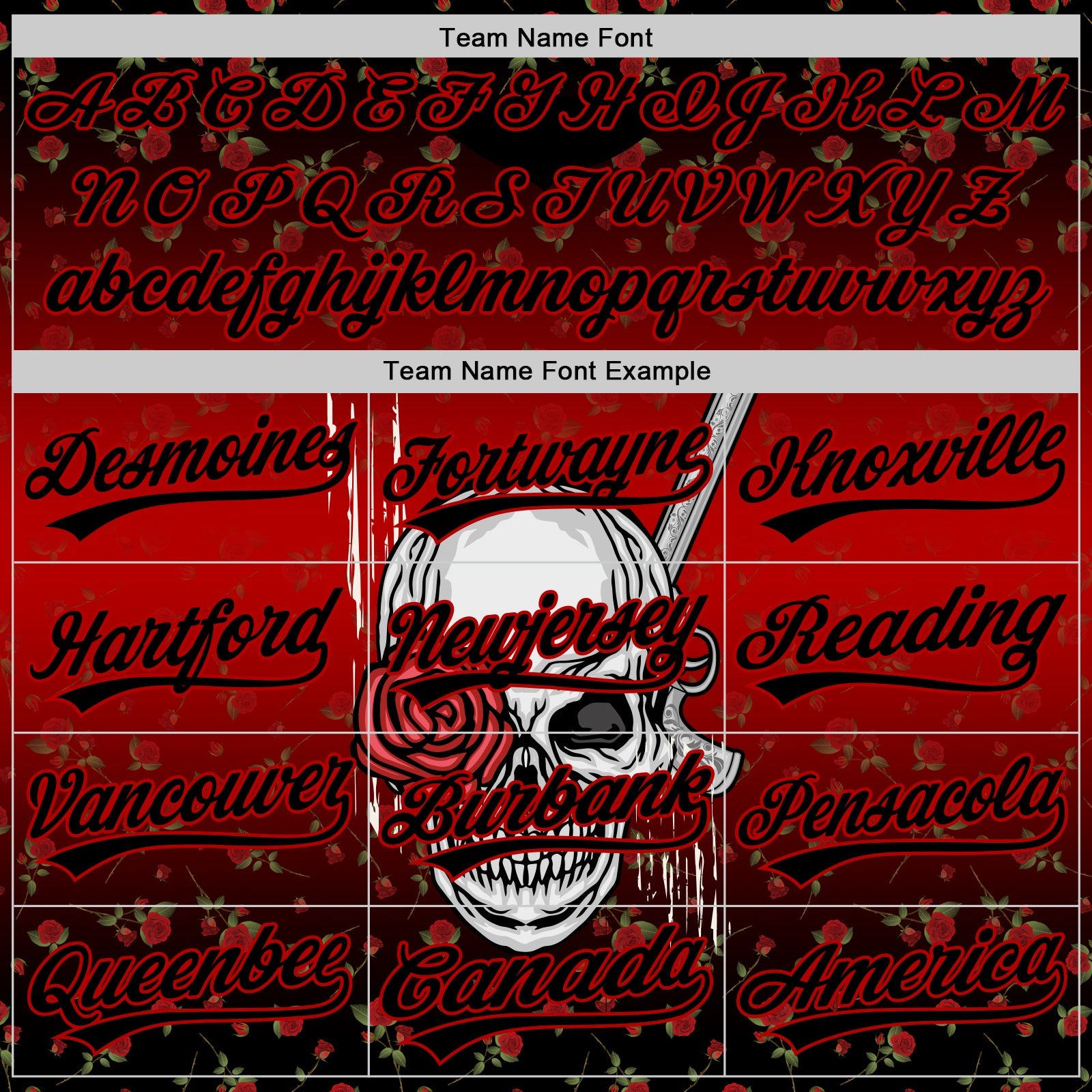 Custom Black Red 3D Pattern Design Gothic Style Skull With Rose And Gun Authentic Baseball Jersey - Sky-Custom