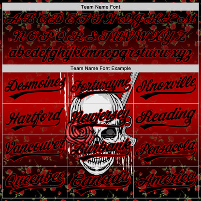 Custom Black Red 3D Pattern Design Gothic Style Skull With Rose And Gun Authentic Baseball Jersey - Sky-Custom