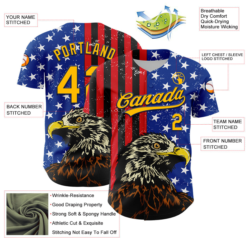 Custom Navy Gold-Red 3D American Flag Eagle And Star Authentic Baseball Jersey - Sky-Custom
