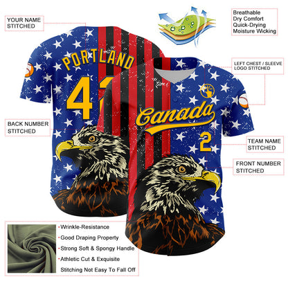 Custom Navy Gold-Red 3D American Flag Eagle And Star Authentic Baseball Jersey - Sky-Custom