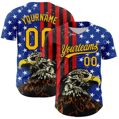 Custom Navy Gold-Red 3D American Flag Eagle And Star Authentic Baseball Jersey - Sky-Custom