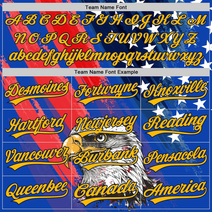 Custom Royal Gold Navy-Red 3D American Flag Eagle And Star Authentic Baseball Jersey - Sky-Custom