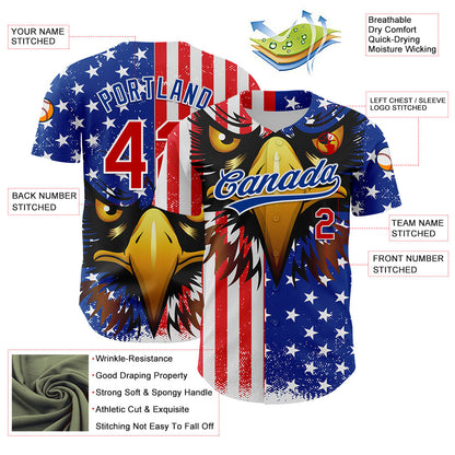 Custom White Red-Royal 3D American Flag Eagle And Star Authentic Baseball Jersey - Sky-Custom