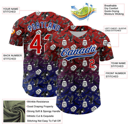 Custom Red Royal-White 3D Pattern Design American Eagle Authentic Baseball Jersey - Sky-Custom