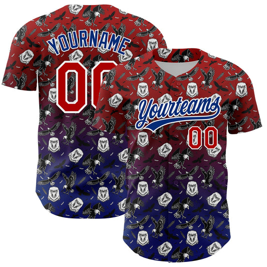 Custom Red Royal-White 3D Pattern Design American Eagle Authentic Baseball Jersey - Sky-Custom