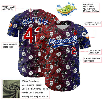 Custom Red Royal-White 3D Pattern Design American Eagle Authentic Baseball Jersey - Sky-Custom