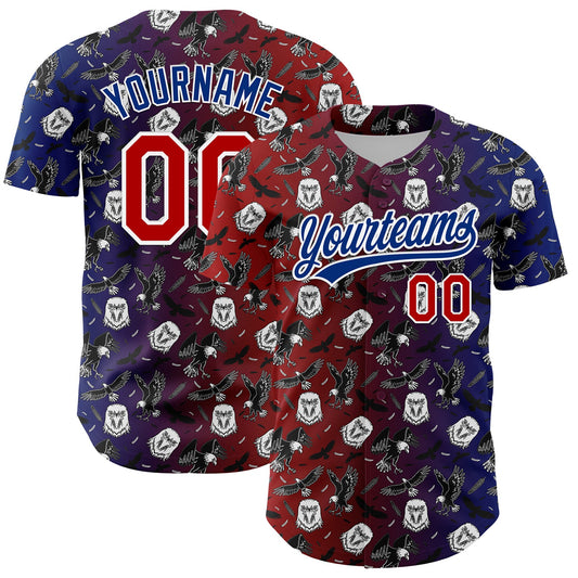 Custom Red Royal-White 3D Pattern Design American Eagle Authentic Baseball Jersey - Sky-Custom
