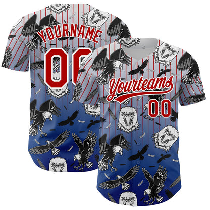 Custom White Red-Royal 3D Pattern Design American Eagle Authentic Baseball Jersey - Sky-Custom