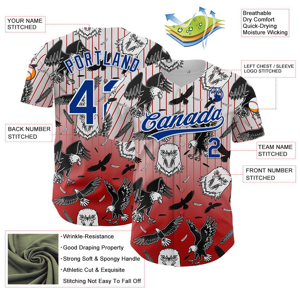 Custom Red Royal-White 3D Pattern Design American Eagle Authentic Baseball Jersey - Sky-Custom