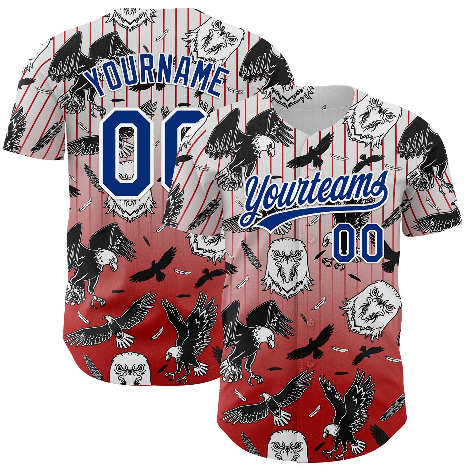 Custom Red Royal-White 3D Pattern Design American Eagle Authentic Baseball Jersey - Sky-Custom