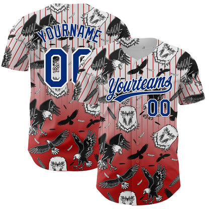 Custom Red Royal-White 3D Pattern Design American Eagle Authentic Baseball Jersey - Sky-Custom