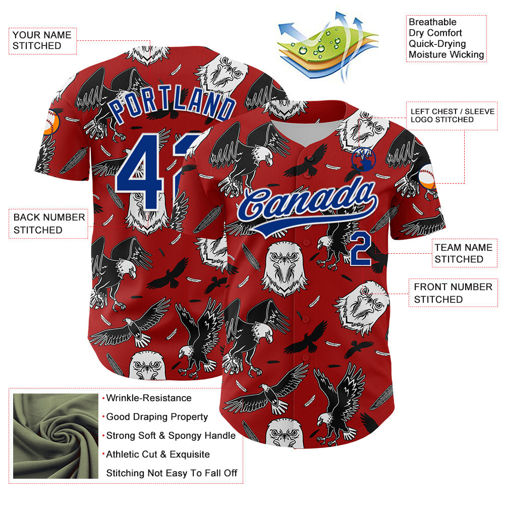 Custom Red Royal-White 3D Pattern Design American Eagle Authentic Baseball Jersey - Sky-Custom