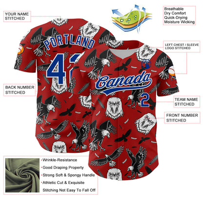 Custom Red Royal-White 3D Pattern Design American Eagle Authentic Baseball Jersey - Sky-Custom