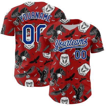 Custom Red Royal-White 3D Pattern Design American Eagle Authentic Baseball Jersey - Sky-Custom