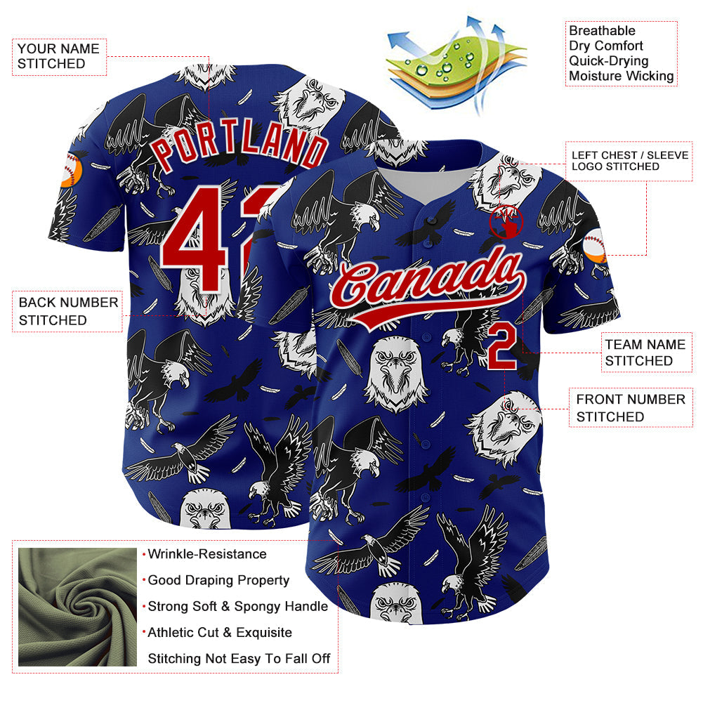 Custom Royal Red-White 3D Pattern Design American Eagle Authentic Baseball Jersey - Sky-Custom