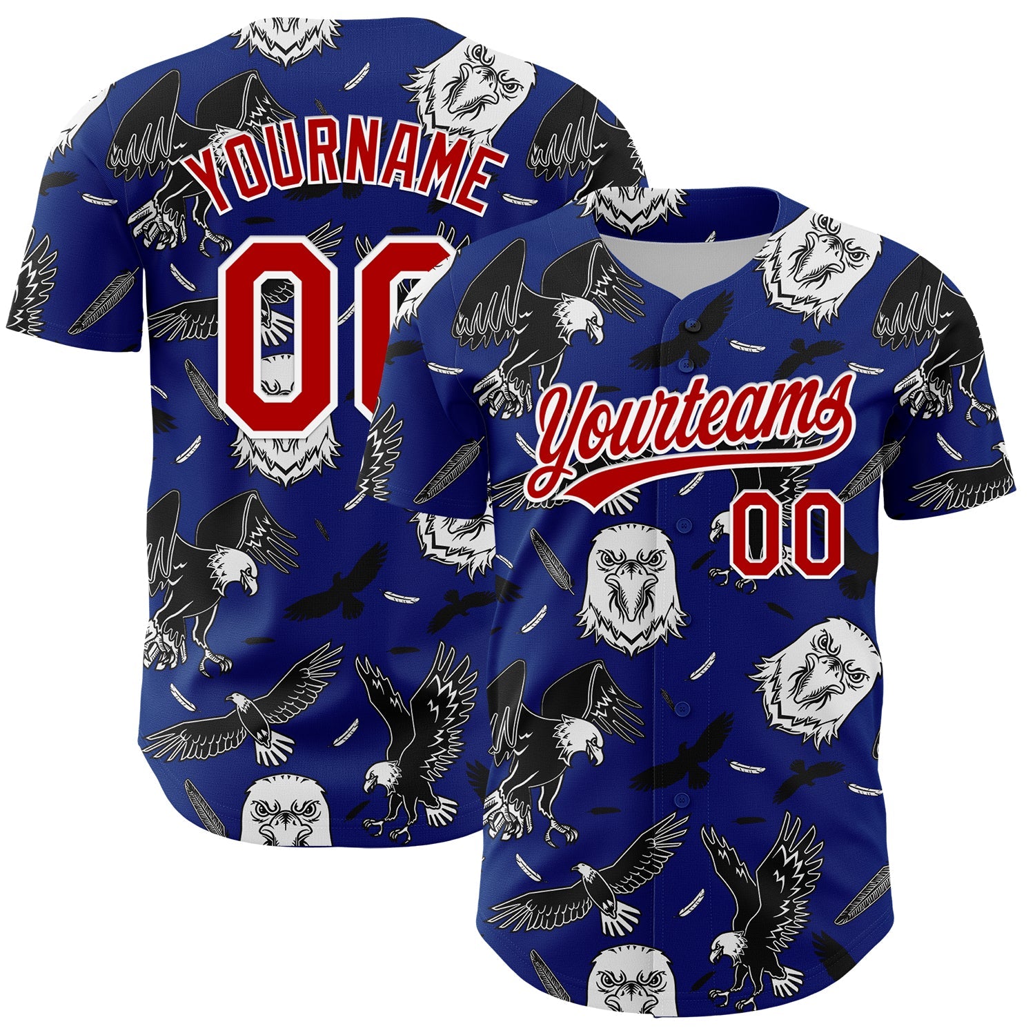 Custom Royal Red-White 3D Pattern Design American Eagle Authentic Baseball Jersey - Sky-Custom
