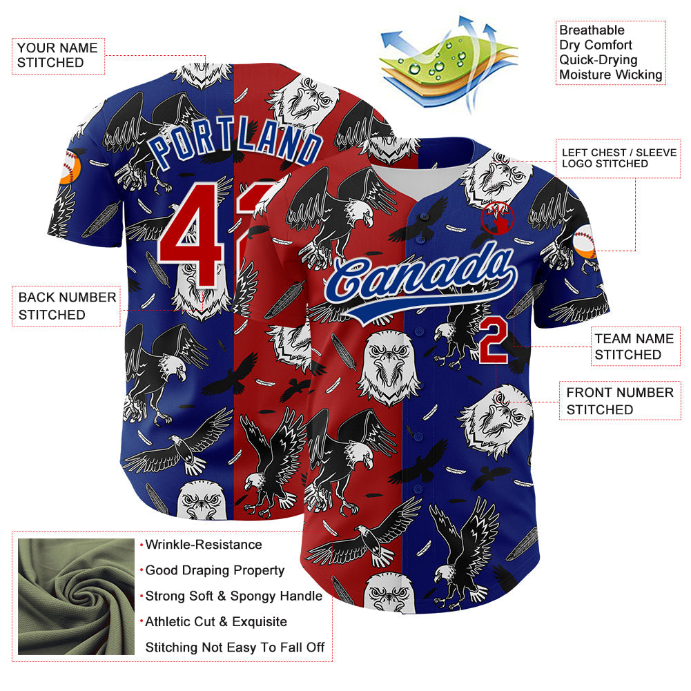 Custom Royal Red-White 3D Pattern Design American Eagle Authentic Baseball Jersey - Sky-Custom