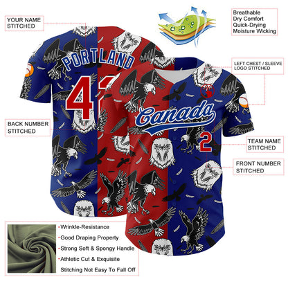 Custom Royal Red-White 3D Pattern Design American Eagle Authentic Baseball Jersey - Sky-Custom