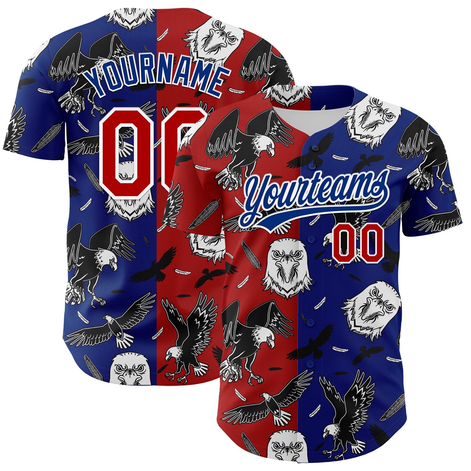 Custom Royal Red-White 3D Pattern Design American Eagle Authentic Baseball Jersey - Sky-Custom
