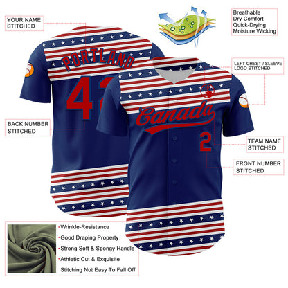 Custom US Navy Blue Red 3D American Flag And Star Authentic Baseball Jersey - Sky-Custom