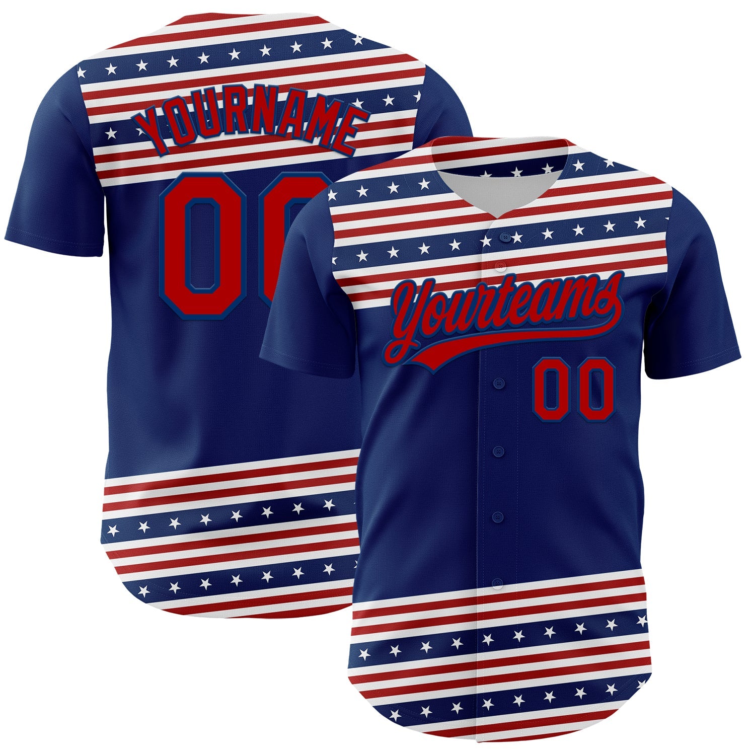 Custom US Navy Blue Red 3D American Flag And Star Authentic Baseball Jersey - Sky-Custom