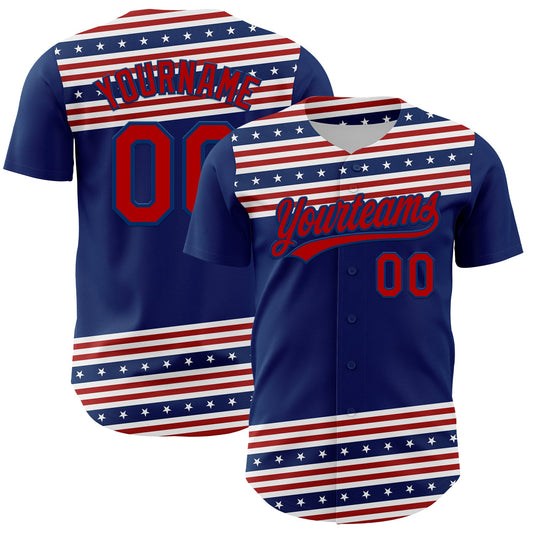 Custom US Navy Blue Red 3D American Flag And Star Authentic Baseball Jersey - Sky-Custom